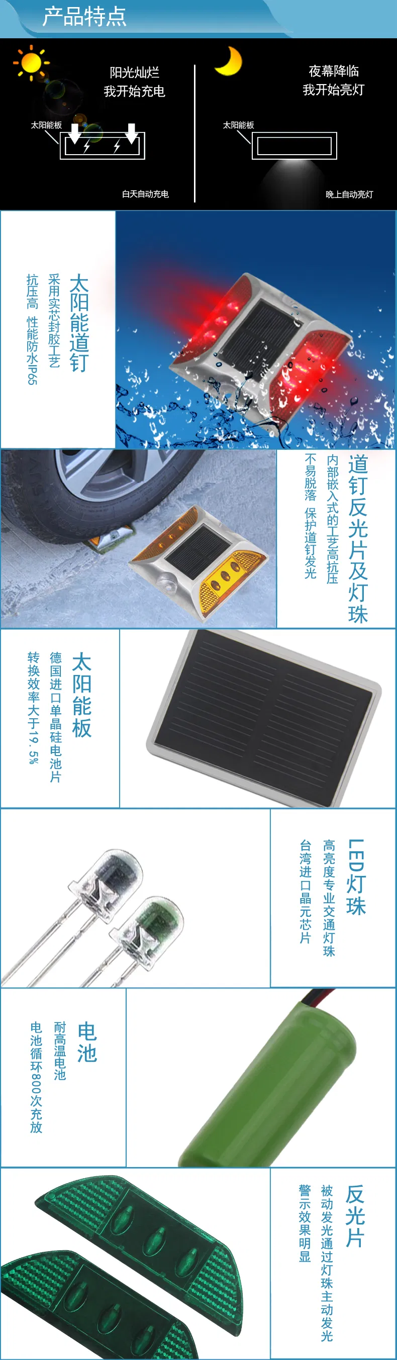 105*105*23mm Double Sides Cast Aluminum Alloy Reflect Light Solar Energy Curve Road Stud