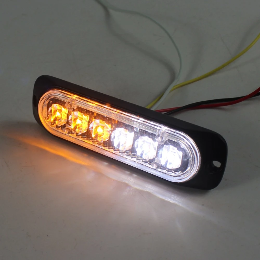 1W 6 LEDs Slim Amber Traffic Warning Flashing Light Bar