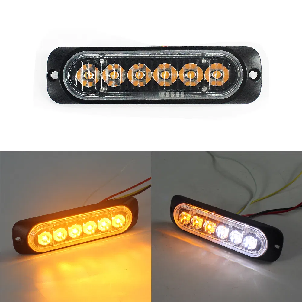 1W 6 LEDs Slim Amber Traffic Warning Flashing Light Bar