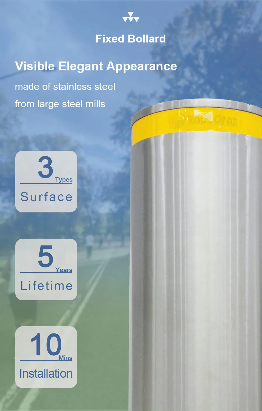 600mm 800mm 1000mm Corrosion Resistant 304L Stainless Steel Parking Blockers