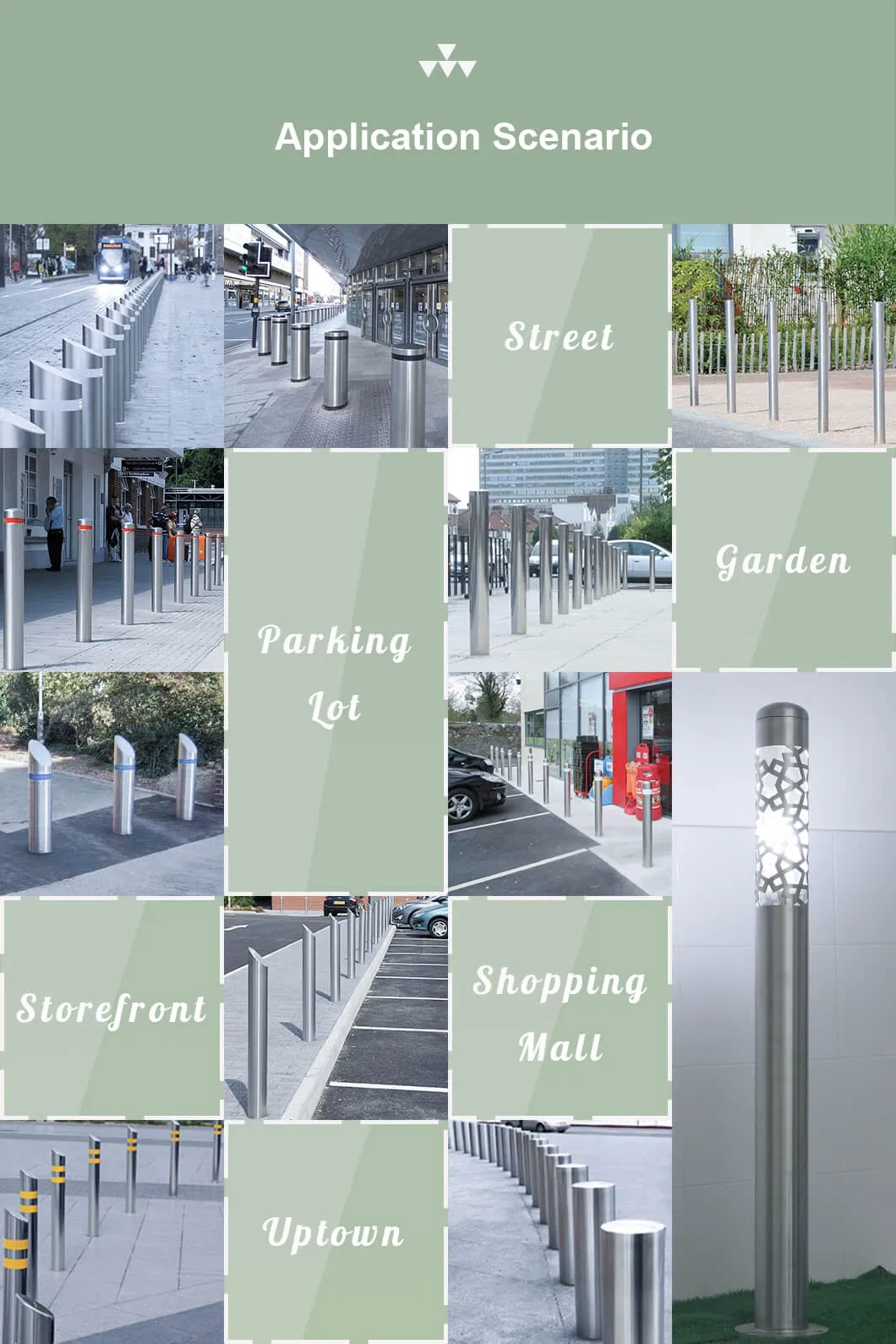 600mm 800mm 1000mm Corrosion Resistant 304L Stainless Steel Parking Blockers