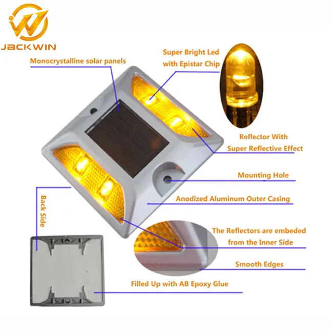 Aluminum Blinking Pavement Marker Road Cat Eyes 4/6LED Solar Road Stud