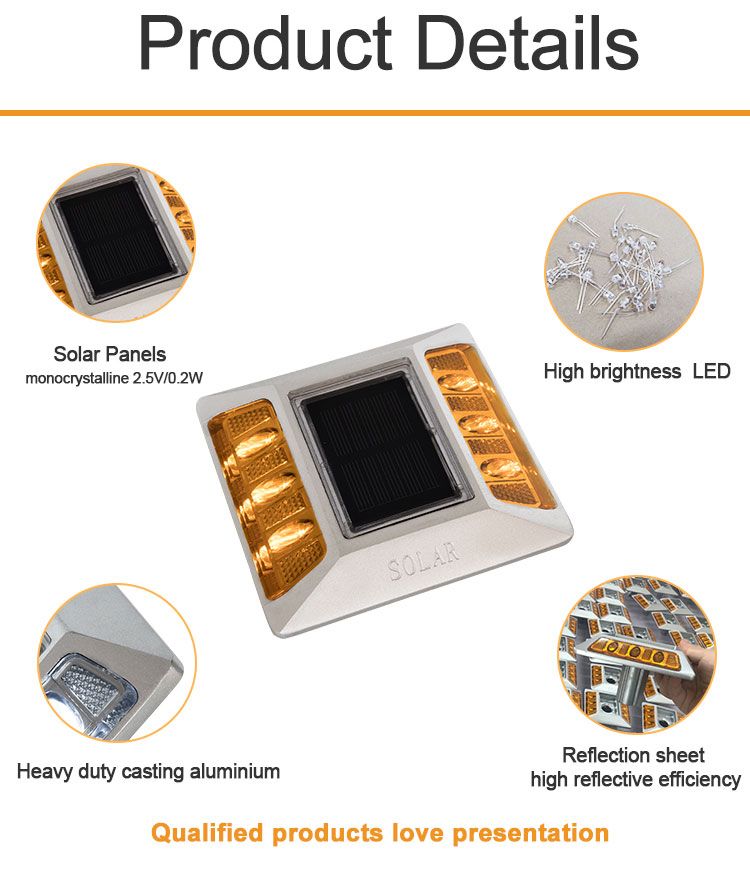 Blinking or Constant Working Aluminium Solar LED Hewavy Duty Cat Eye Reflective Studs Road Marks for Road Safety