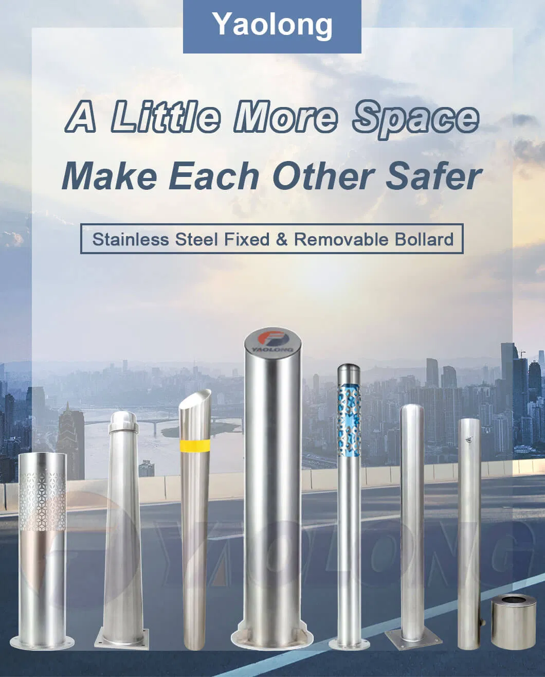 Durable 600mm 700mm 800mm 304 Stainless Bollard with Flat Top
