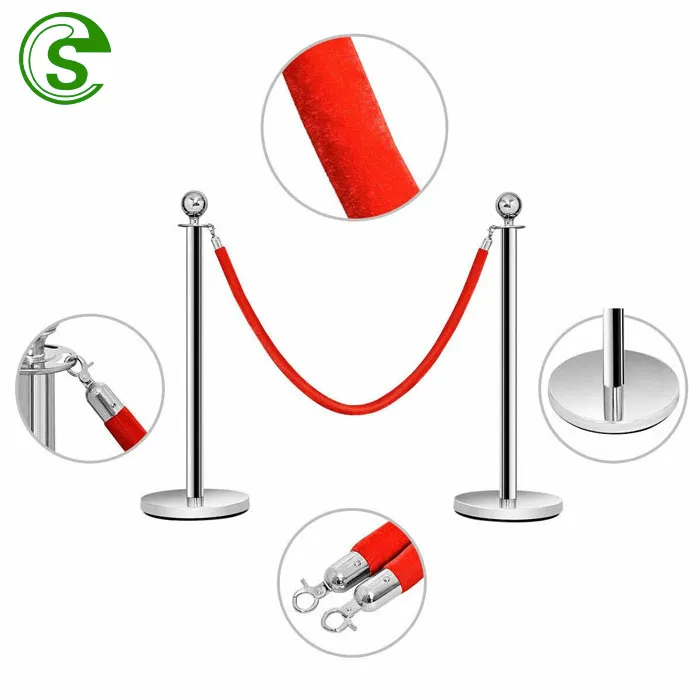 Factory Price Metal Rubber Base Stainless Steel Retractable Barrier Queue Belt Pole for Airport/Bank/Post