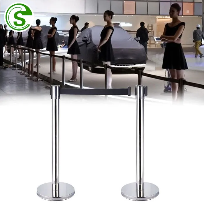 Factory Price Metal Rubber Base Stainless Steel Retractable Barrier Queue Belt Pole for Airport/Bank/Post