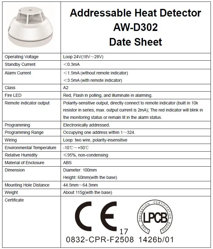 Lpcb Approved Heat Detector in Fire Alarm System