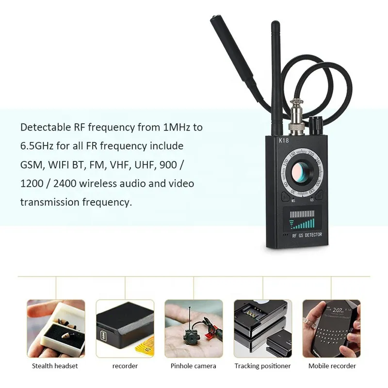 Signal Detector, Anti-Camera K18 Camera GSM Audio Bug Finder GPS Signal Lens RF Detector (K18)