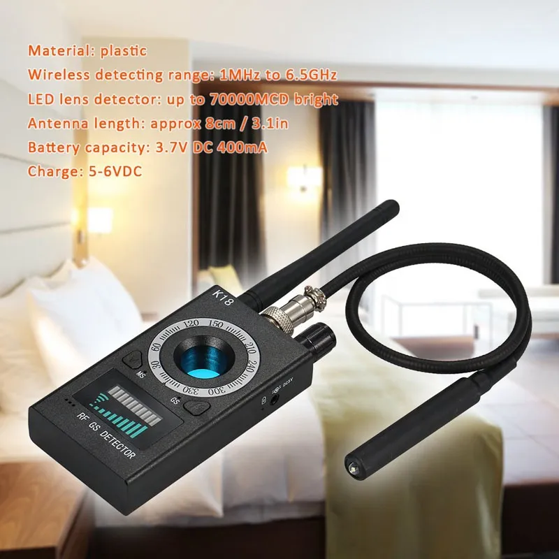 Signal Detector, Anti-Camera K18 Camera GSM Audio Bug Finder GPS Signal Lens RF Detector (K18)